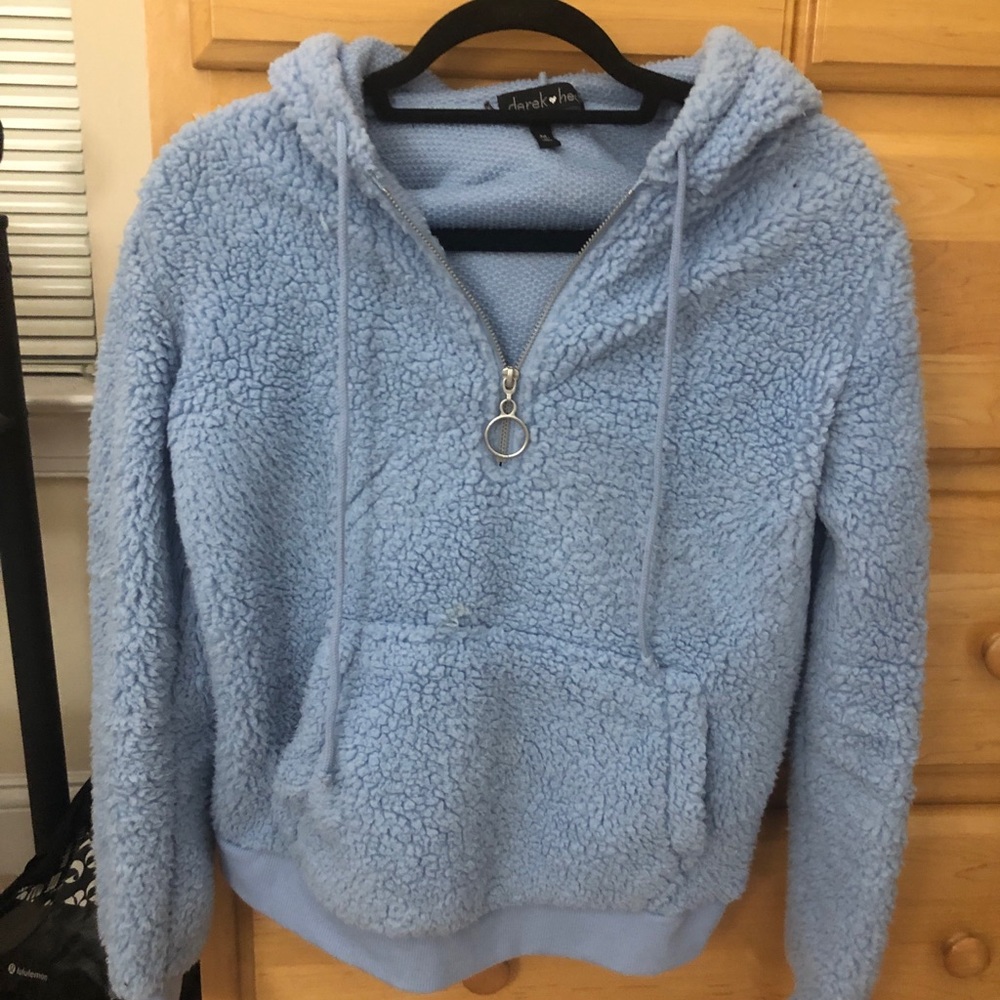 Blue sherpa quarter zip hoddie sweatshirt